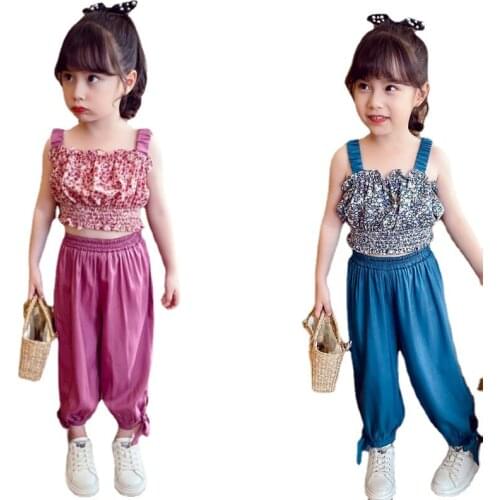 Suit for Summer Baby Girls Clothes Floral Camisole Top and Loose Breathable Trousers Child Fashion Korean Style 2pc Sets