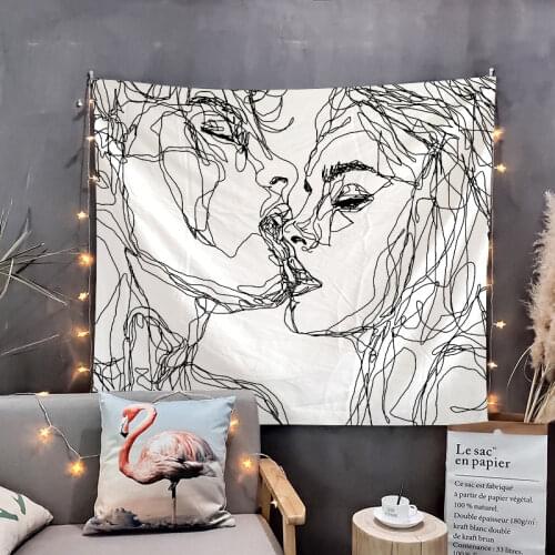 Abstract Line Drawing Print Wall Tapestry Tapestries Wall Hanging Flower Psychedelic Tapestry Wall Hanging Decor Halloween Deco