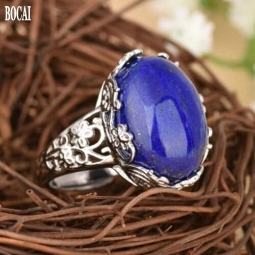 New 100% realS925 pure silver ring for ladies inlaid with natural Afghan lapis lazuli delicate lace ring 925 silver woman rings