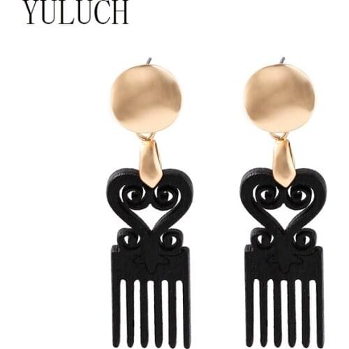 YULUCH New comb earrings for women wood girl jewelry art accessories hip hop street earring Girls woman 2020 new