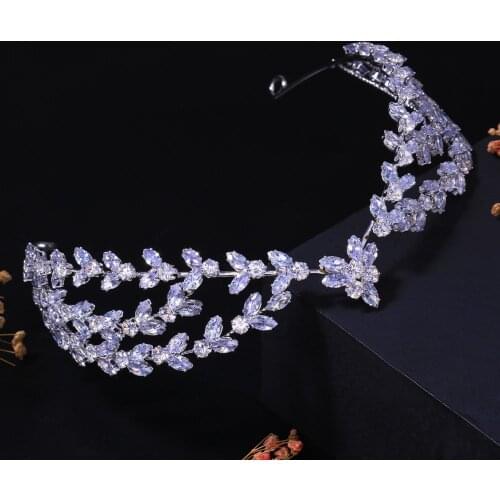 Stonefans New Zircon High Quality Bridal Headdress Leaf Crown Tiara Wedding Hairband for Women CZ Headpiece Bride Head Jewelry