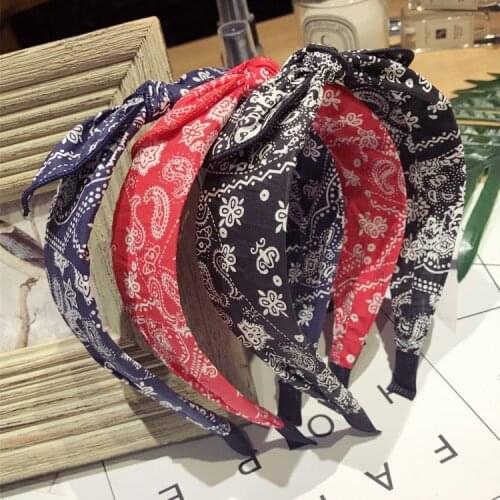 Korean Paisley Rabbit Ears Headbands for Women Girls Wide Bowknot Hairbands Printed Fabric Hair Bands Hoops Hair Accessories