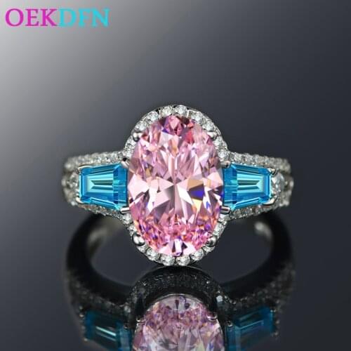 OEKDFN S925 Sterling Silver Ring For Women Oval 8*12mm AAAAA+ Zircon Pink White Yellow Gemstone Wedding Jewelry Rings Wholesale