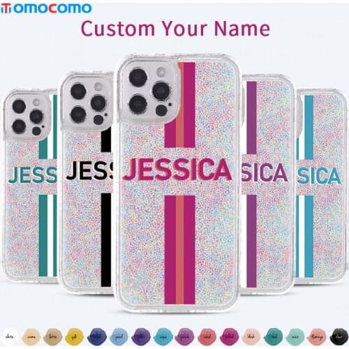 Personalise Customed Name Quicksand Stripe Phone Case For iphone 11 12 Pro Max MiNi X XR XS 7 8Plus DIY Color Phone Cover Coque