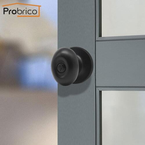 Probrico Black door handle Interior/Bedroom door lock Rotation Round knobs Silent wooden door lock Keyless Privacy Door hardware