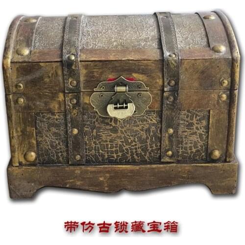 SL Retro Wooden Casket Pirate Treasure Chest Box With Lock Original Jewelry Crystal Gem Storage Case Vintage Gift Holder Chic