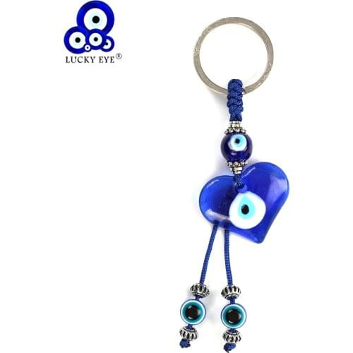Lucky Eye Turkish Heart Glass Evil Eye Charms Keychain Simple Pendent Key Chain Alloy Bag Key Chain Fashion Jewelry EY5044