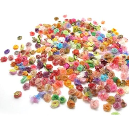 Random Mix of 50 Pieces Flowers|Mini Rose Buds|Handmade Applique|Fabric Flower|Baby Doll|Craft Bow|Accessories Making