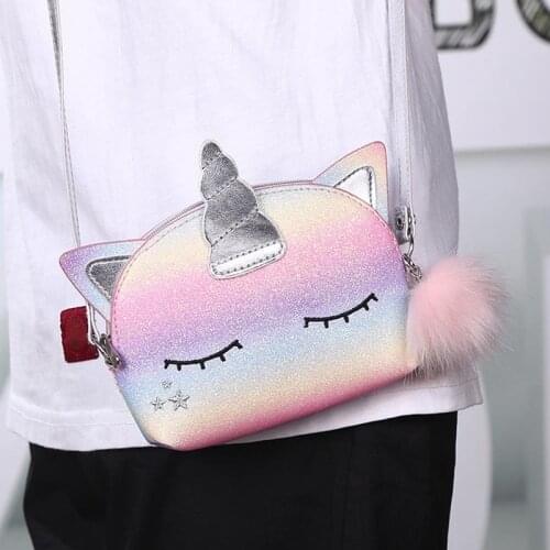 Unicorn Shoulder Bag Rainbow Sequin Cute Cartoon Unicorn Shoulder Bag Flash Mini Girls Fashion Travel Printing Shoulder Bags