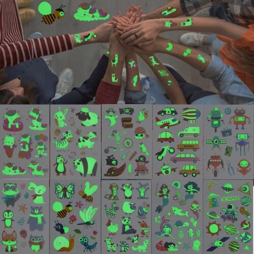 Luminous Tattoo Stickers Temporary Waterproof Fake Tattoos Glow Paste on Children Face Arm kids Body Art Mermaid Cartoon Sticker