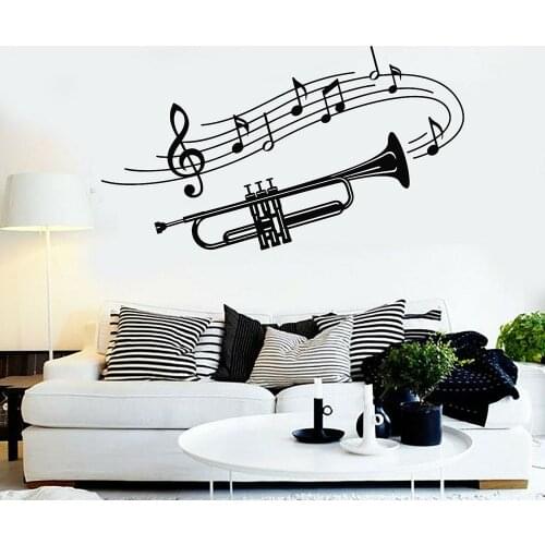 Trumpet Wall Decal Musical Instrument Music Notes Art Door Window Vinyl Stickers Bedroom Music Room Interior Decor Mural E142