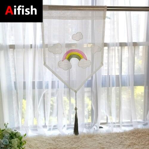 Cloud Rainbow Embroidered Flag Curtain Monolithic Hanging Spike Home Decoration Panel Childrens Room Curtain Head #4