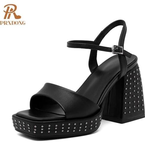 Genuine Cow Leather Women Sandals 2021 Hot Summer Shoes Sexy High Heels Platform Black Yellow Dress Party Gladiator Sandals 39