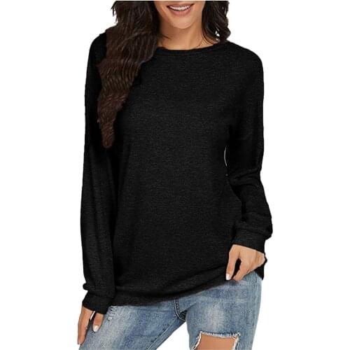 Women Casual All-Match Classic Pullovers Long Sleeve Solid Round-Neck Loose Comfortable Multiple Styles Simplicity Jumper Tops