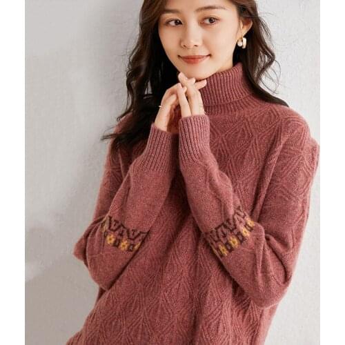 2020 Autumn Winter Turn-down Collar Womens 100% Pure Cashmere Wool Sweater Loose Thick Knit Bottoming Pullover Free Shipping