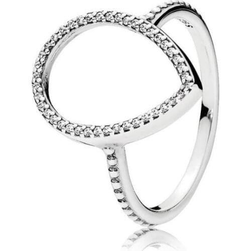 Authentic 925 Sterling Silver Pan Ring TeardroP Silhouette Rings With Crystal For Women Wedding Party Gift Fine Jewelry