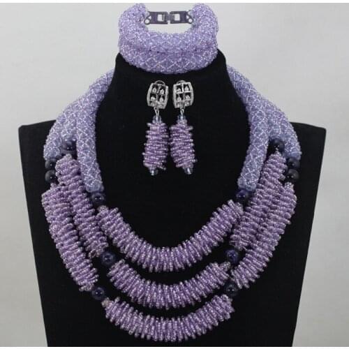 2016 New Design Lilac Beads Wedding Necklace Jewelry Set Chunky Costume African Nigerian Crystal Beads Bridal Jewelry Set ANJ010
