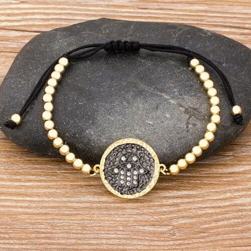 2021 New Fashion Turkish Hand Evil Eye Braided Rope Adjustable Bracelet For Women Copper Beads Charm Cubic Zirconia Jewelry