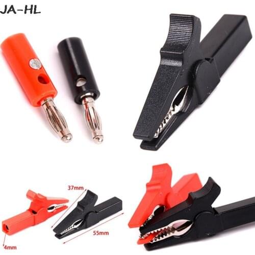 4pcs 55mm Alligator Clip + Banana Plug Test Probe With 4mm Banana Plug Cable Clips