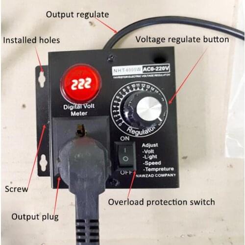 AC 220V 4000W SCR Electronic Voltage Regulator Temperature Motor FAN Speed Controller Dimmer Electric tool Adjustable EU Plug