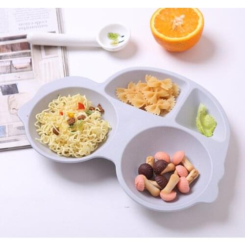 Bamboo Fiber Childrens Plates Baby Cartoon Tableware Creative Grid Rice Bowls Lunch Boxes for Kids Food Container