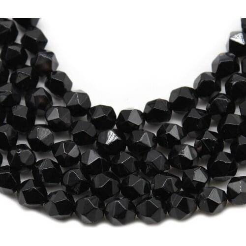 Natural Stone Faceted Black Onyx Agat Loose Spacer Beads For Jewelry Making DIY Bracelet Nekclace 6 8 10 mm Strand 15