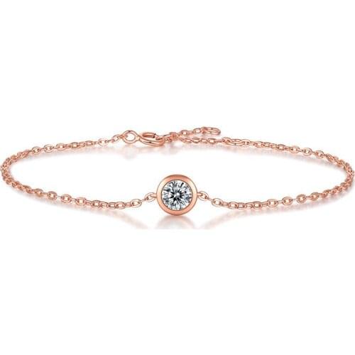 Real Rose Gold 0.5 Carat Excellent Cut Diamond Test Past D Color Round Moissanite Bracelet Silver 925 Wedding Chain Jewelry Gift