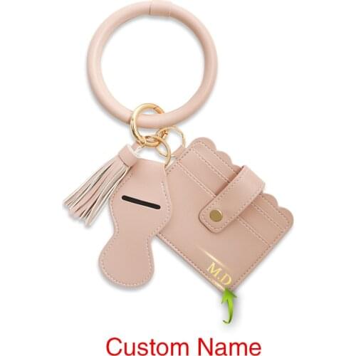 Custom Name Bracelet Card Holder Keychain Women Leopard Crocodile Pattern Wallet Credit Card Coin Purse Tassels Keyring Pendant