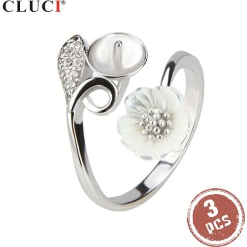 CLUCI 3pcs Silver 925 Pure Flower Ring for Women Wedding Engagement Sterling Silver Adjustable Zircon Ring Jewelry Gift SR2048SB