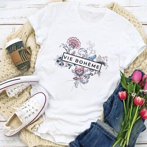 Aesthetic flowers wreath Tshirt Women t shirt 2021 Summer T-shirt Harajuku T shirt O-neck Short-sleeved Tshirt