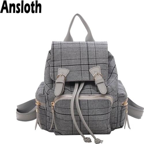 Ansloth Plaid Backpacks Teenage Girls Canvas School Bags Double Buckle Backpacks Women Casual Bag Pack Female Schoolbags HPS725