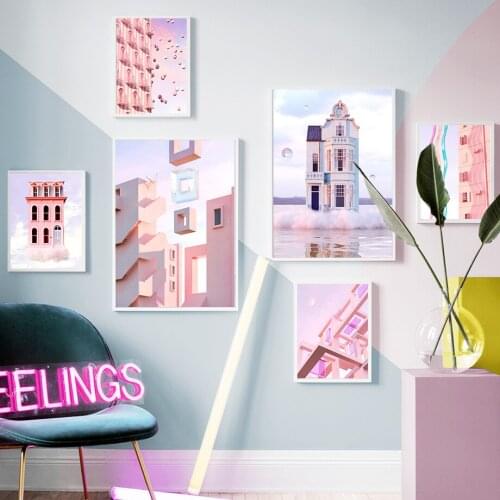 Colorful Dreamy House Cloud Canvas Painting Nordic Beautiful Sky Posters and Prints Wall Art Picture for Living Room Decor