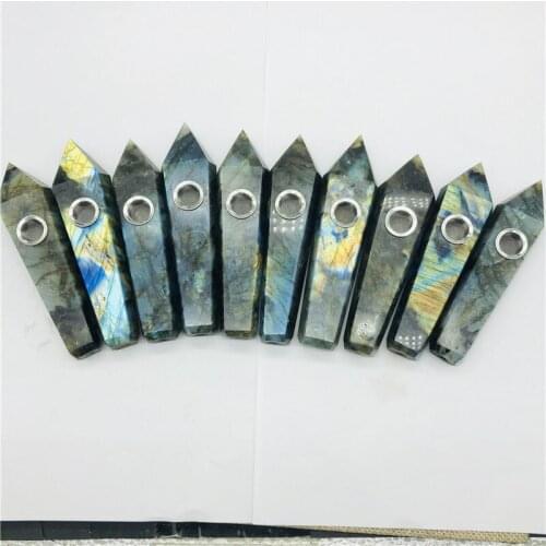 Natural Labradorite Crystal Smoking Pipe+1 brush+3 Filters