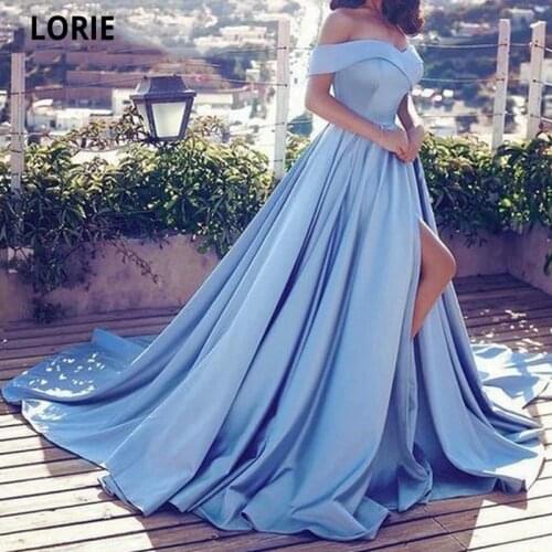 LORIE Ball Gown Satin Evening Dresses 2021 Sexy Side Split Vestidos De Festa Formal Court Train Long Junior Robes De Soirée
