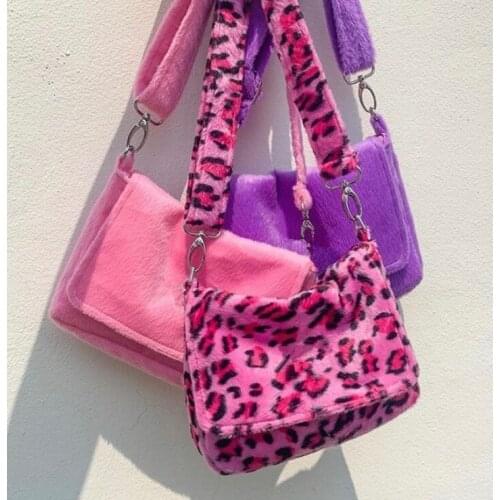 Soft Female Faux Rabbit Fur Handbag Ladies Plush Shoulder Bag Casual Warm Winter Deformation Women Leopard Evening Torba Clutch