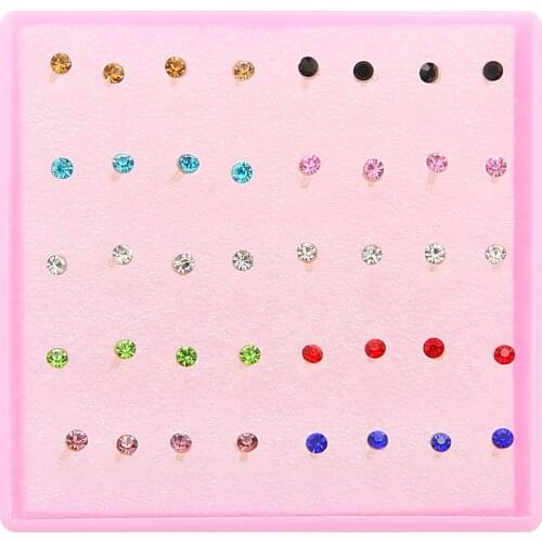 New 2MM 40/20PCS Arrival Stud Earring Set Korean Rhinestone Hypoallergenic Mixed Color Earrings Birthday Party Wedding Jewelry