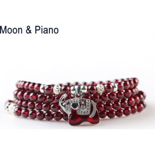 New Arrival Natural Garnet for Women 4.5mm Wine Red Garnet Multi Circle Bracelet Elephant Pendant Chrismas Gift Free Shipping