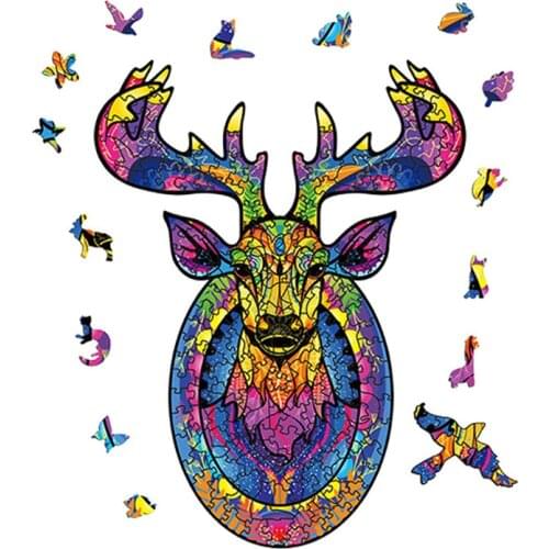 New Deer Head Wood Puzzles 3D Children Animals Modeling Education Puzzle Toys Adults Stress Relief Jigsaw Puzzle Christmas Gifts