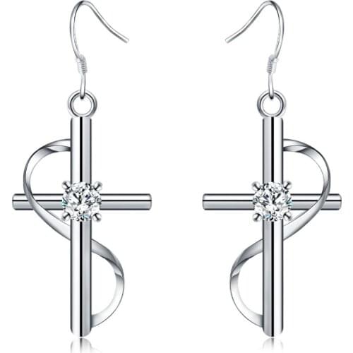 Wholesale Cross CZ stone gift silver earring jewelry beauty white crystal white for women Lady retro wedding best gift E194