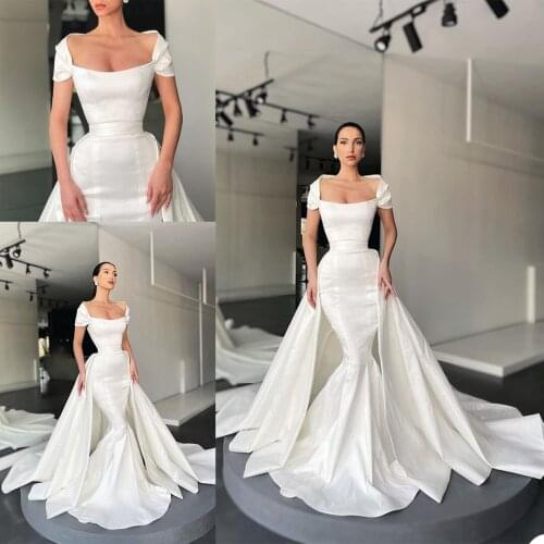 Ivory Sexy Mermaid Bridesmaid Dresses WIth Train Floor Length Girl Off Shoulder Long Wedding Party Gown