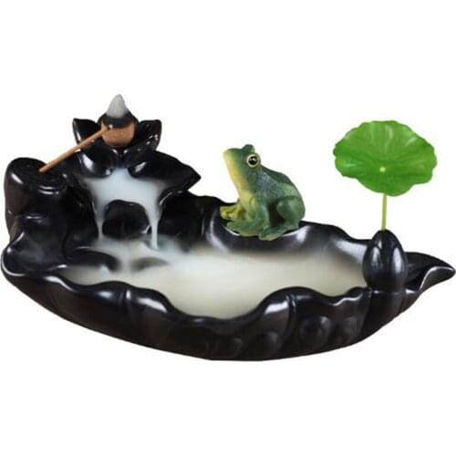 Pocelain Summer Frog on the Lotus Sandalwood Incense Holder Backflow Incense Burner Fragans Furnace Office Home Decor