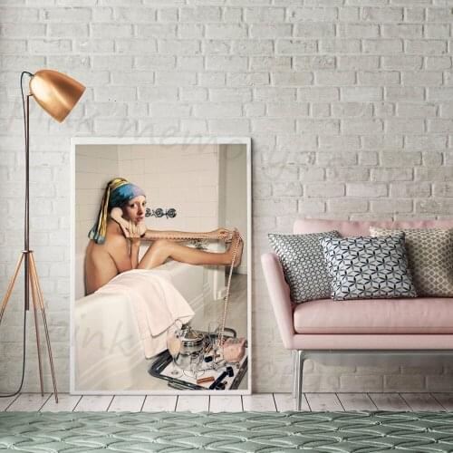 Girl with Pearl Earrings Poster Bathroom Nordic Style Canvas Painting Wall Art Picture Living Room Bathroom Home Decor Gift