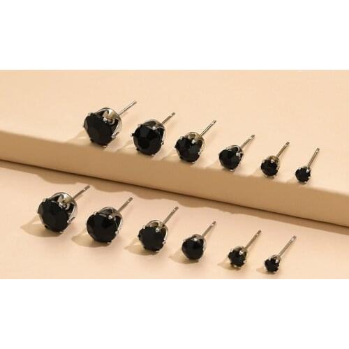 Simple Accessories With Bohemian Dark Imitation Black Earrings 6-piece Set For Male Female Party Earrings
