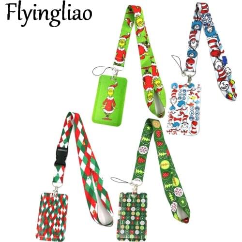 Merry Christmas Anime Lanyard Badge Holder ID Card Lanyards Mobile Phone Rope Keys Lanyard Neck Straps Keychain Key Ring