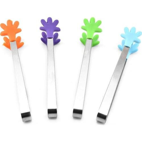Silicone Stainless Steel BBQ Clip Cooking Kitchen Ice Tong Food BBQ Salad Hand Clip Kitchen Tools Mini Pastry Clamp Salad Clips