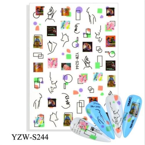 Sketchs Faces Flowers Fruit Letters Nails Art Back Glue Decals Decorations Nail Stickers For Nails Tips Beauty