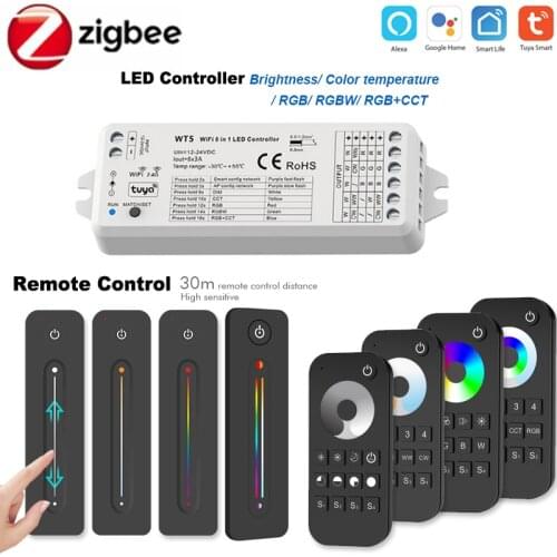 TUYA Zigbee Smart LED Controller DC12V 24V DIM RGB RGBW RGBWW RGBCW RGBCCT Strip + 2.4G RF Remote Google Echo Plus Voice Control