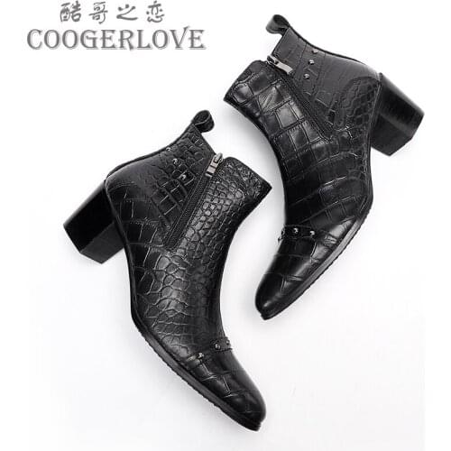 Spring Martin boots Woman Mid heel Short boots genuine leather Embossing Rivet Tip Thick heel Womens Boots