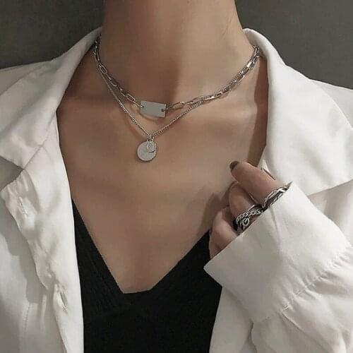 VSnow High Street Double Layer Circle Queen Portrait Pendant Necklace for Women Creative Geometric Chunky Chain Necklace Jewelry