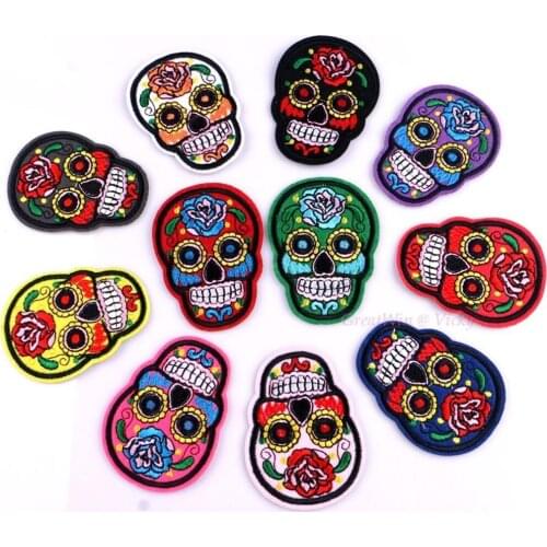 Embroidered Patch Skull Skeleton Iron On Patches Sewing On Applique Motif Sew On Clothes For Garment DIY